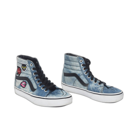 Vans Acid Wash Denim Off the Wall High Top with Patches Size 7.5 - Picture 3 of 5
